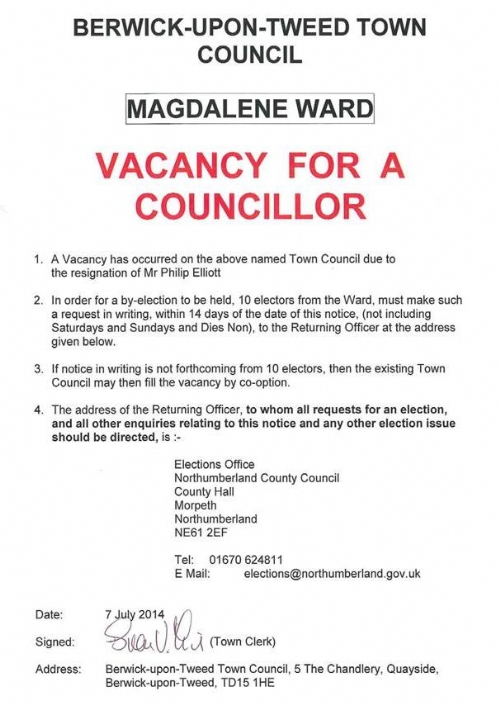 Vacancy Notice - Magdalene Ward - 07 July 2014